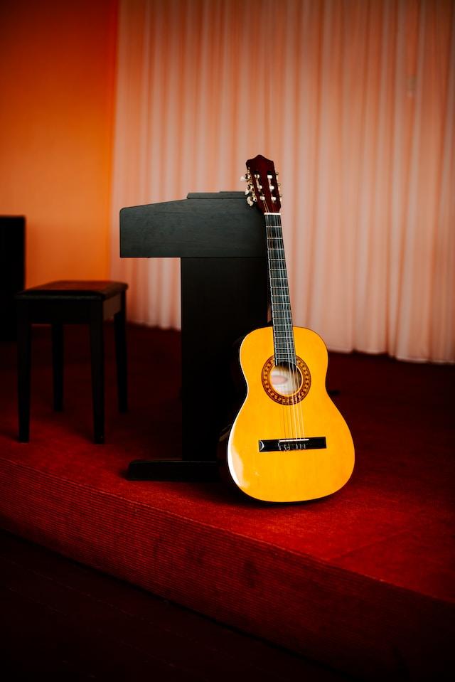 acoustic guitar in a stage